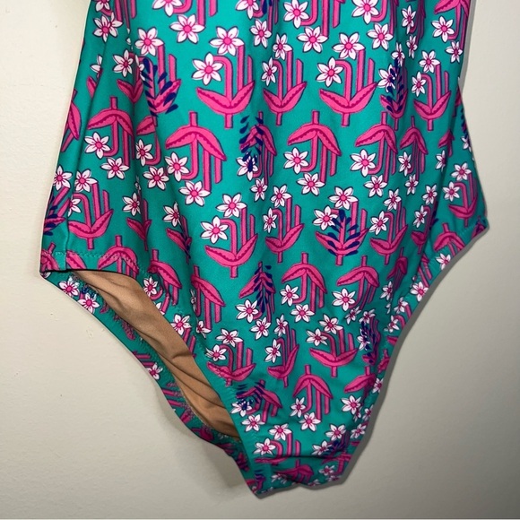J. Crew Smocked One Piece Swimsuit Turquoise and Pink Size XS - Picture 10 of 14